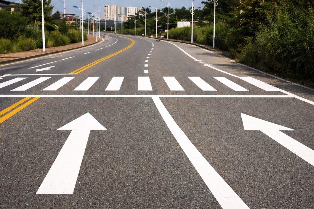 White thermoplastic road marking paint on highways