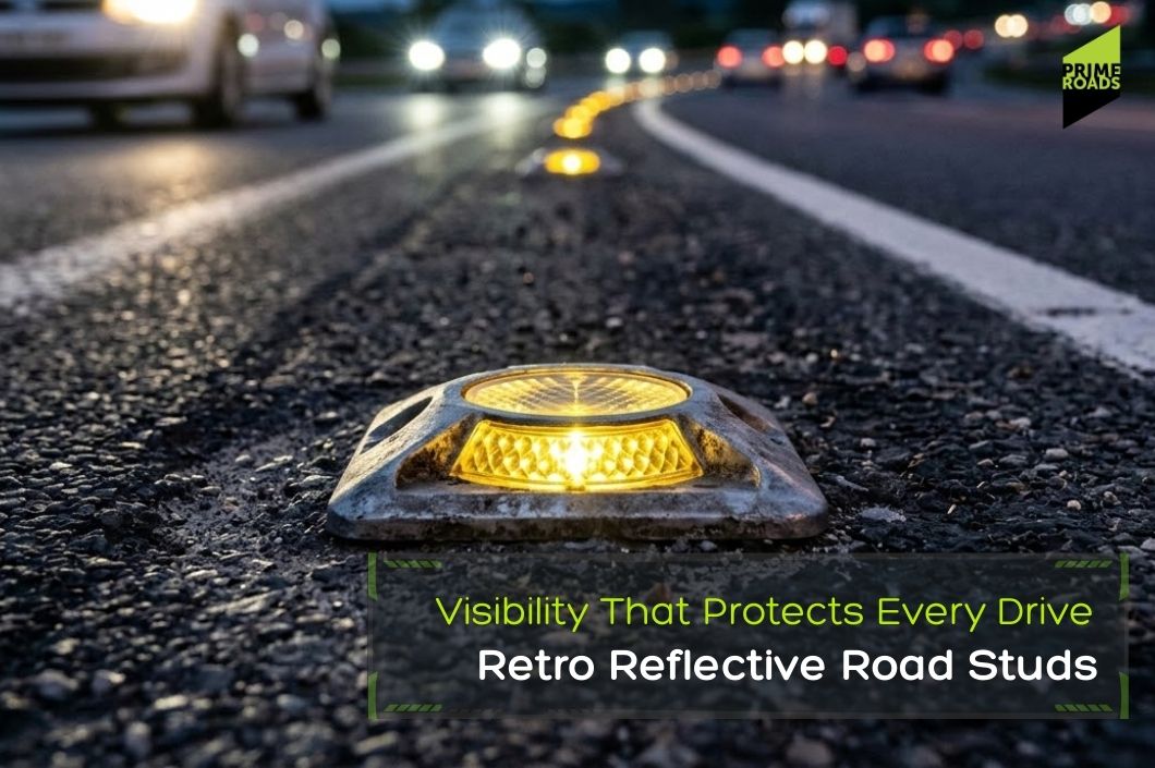 Retro reflective road studs in highway road