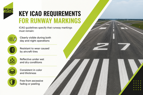 Key ICAO runway marking standards for visibility, reflectivity, and durability