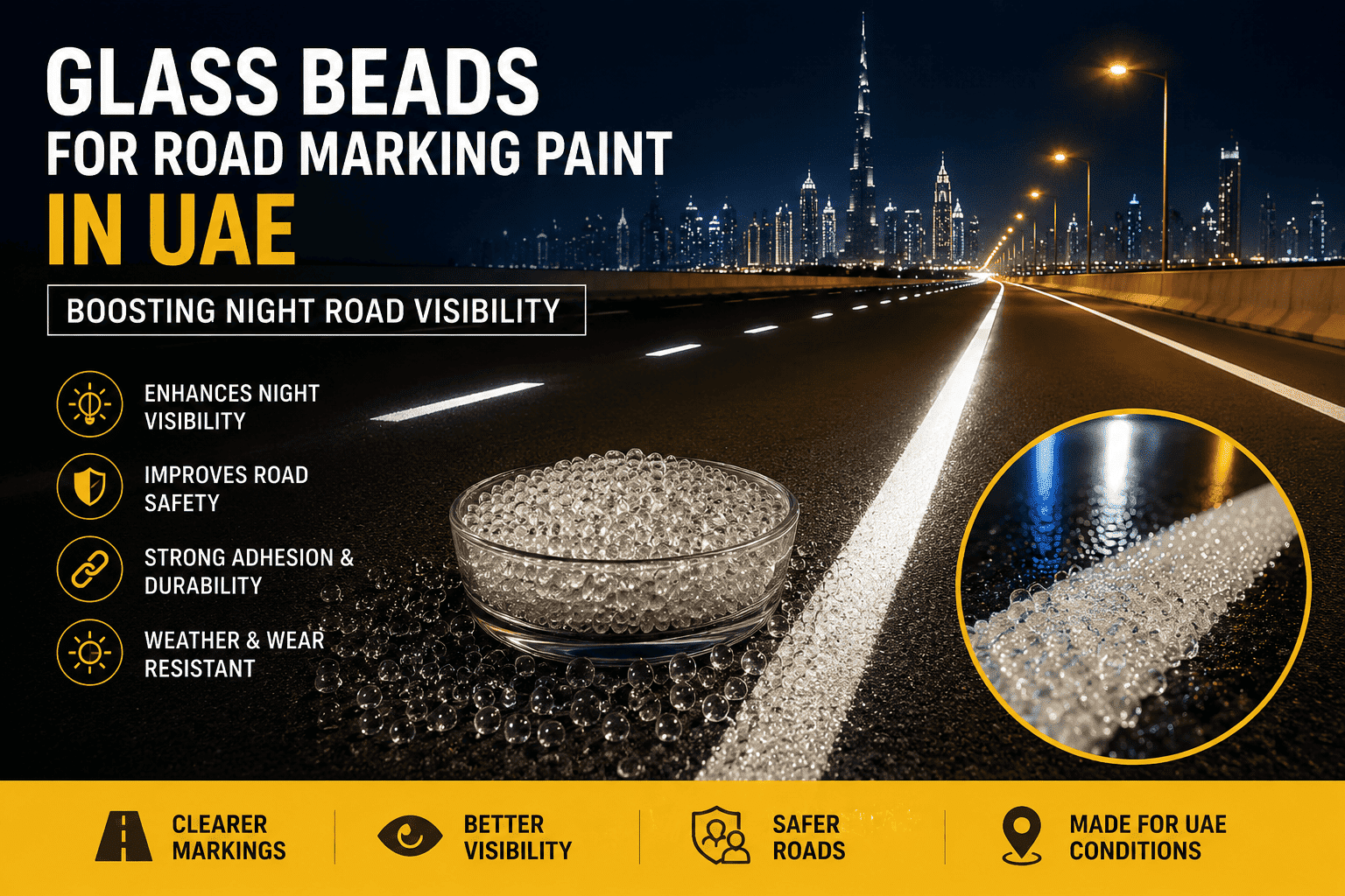 Glass beads for road marking paint infographic in UAE